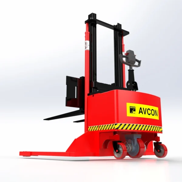 Operator using battery operated fully electric stacker for lifting pallets