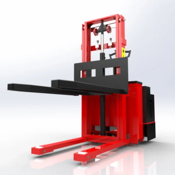 Operator using battery operated fully electric stacker for lifting pallets