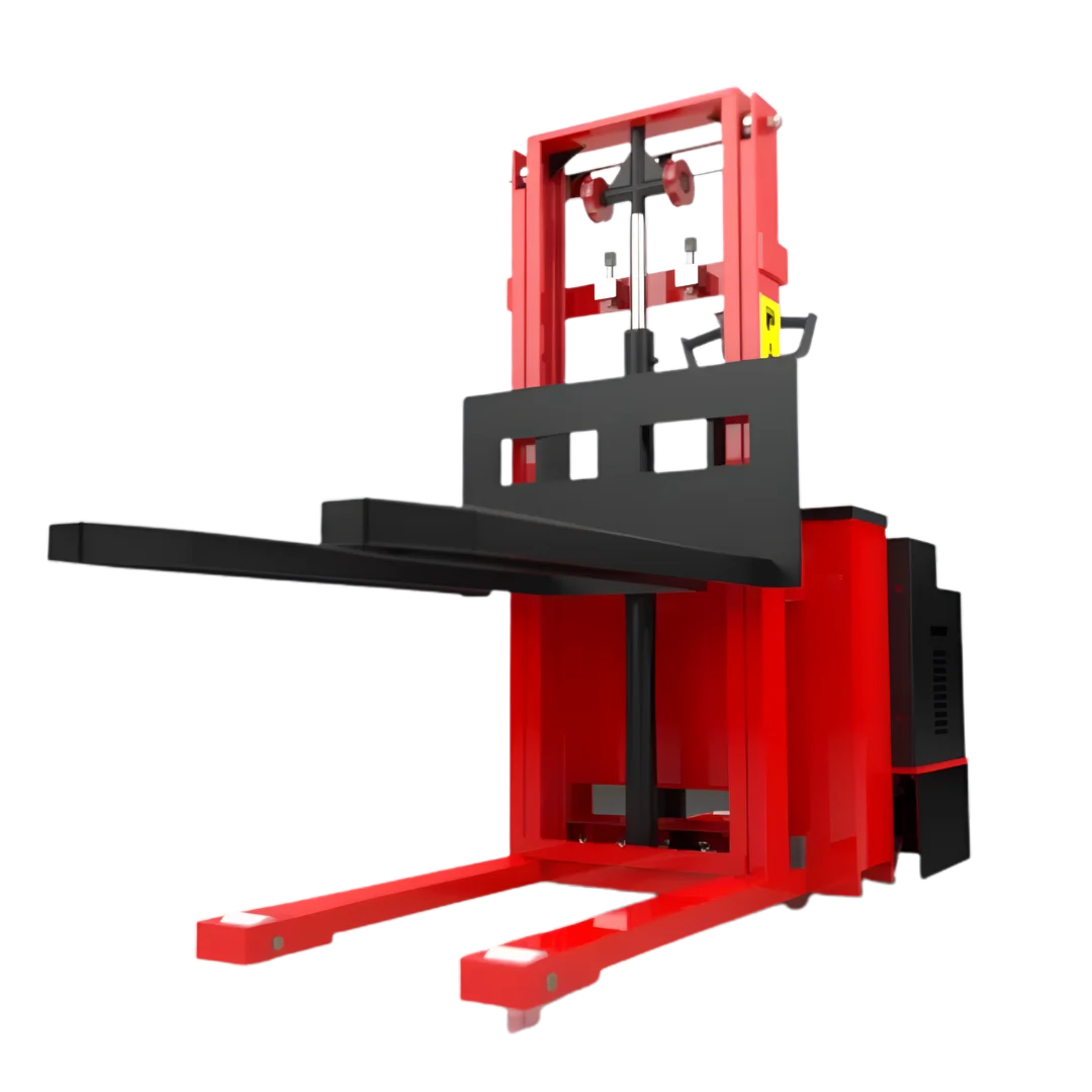 Operator using battery operated fully electric stacker for lifting pallets