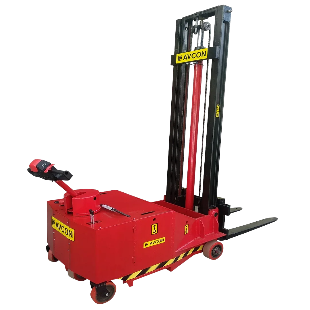 Operator using counter balance electric stacker in warehouse